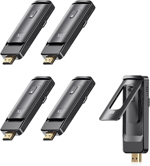 AIMIBO Wireless HDMI 4 Transmitters and Receiver 4K, Foldable Antenna, 5.8G & 2.4G Wireless HDMI Extender, Plug and Play, for Laptop, Camera, TV Box, 165FT/50M