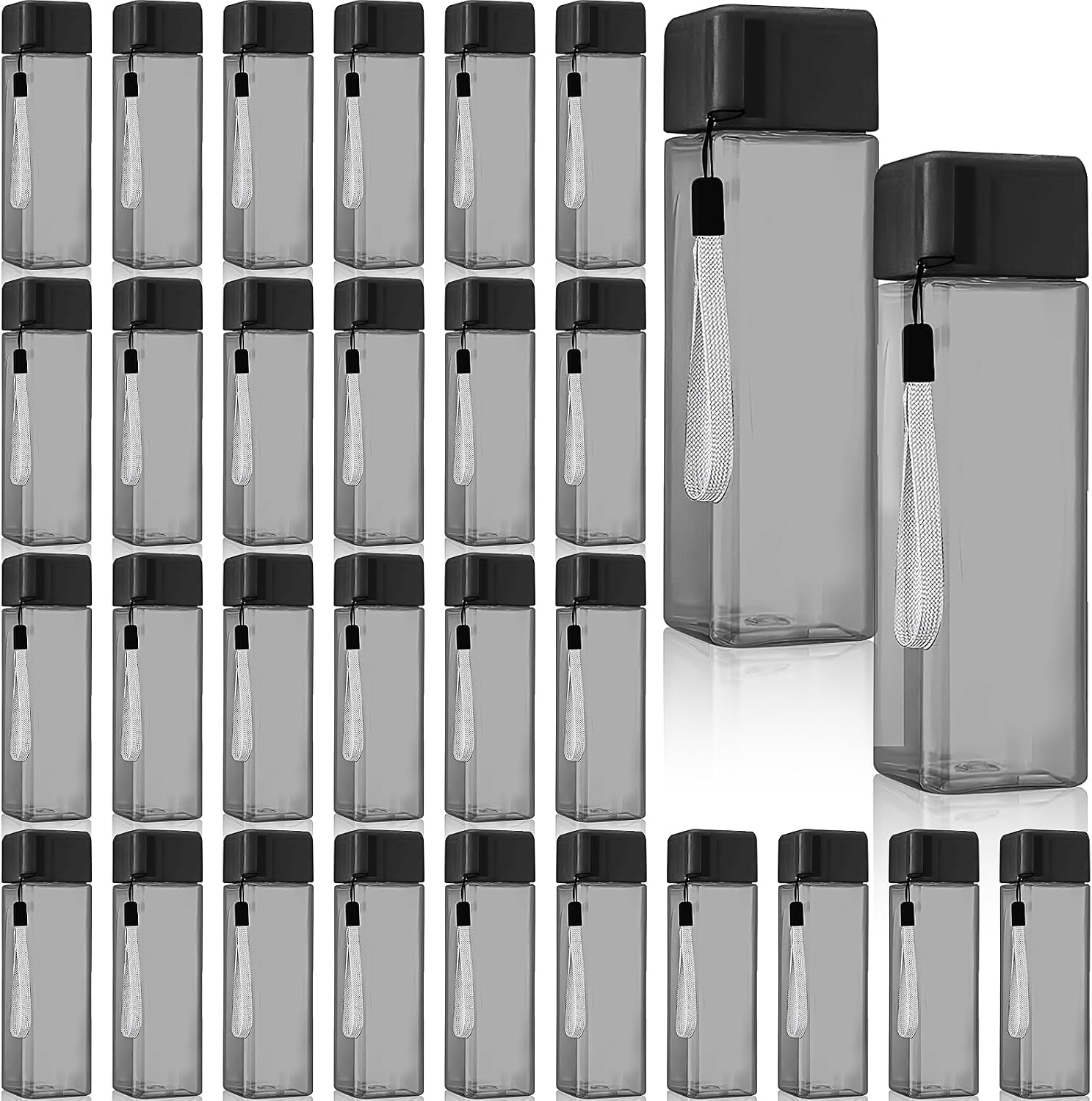 30 Pcs Plastic Water Bottles Bulk, 17 oz Plastic Sports Water Bottles Reusable Leak Proof Portable Drink Bottle for School Outdoor Fitness Travel Camping Office(Black)
