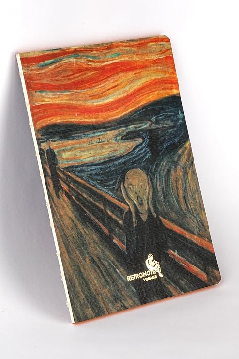 Retronote The Scream, Edward Munch 1893, Vintage Defter IX, Çizgisiz, 96 Sayfa, İplik Dikiş, Esnek Kapak, Yaldızlı Oval Kenar, Tuval Doku, 90 gram, Fildişi Renk, 14,8x21x1cm, çok renkli