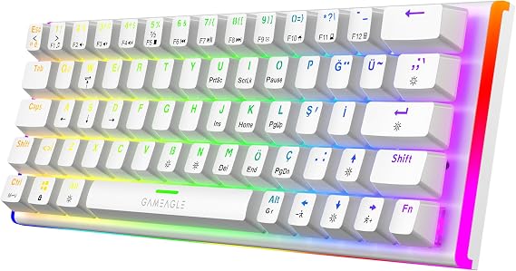 Gameagle%60 Mekanik Gaming Klavye, Tam Anti-Ghosting, 50 Milyon Tuş Ömrü, 11 Farklı RGB Efekt, 64 Tuşlu Oyuncu Klavyesi, ABS gövde, Türkçe Q Klavye, Win Tuş Kilidi, Beyaz Kırmızı Switch Klavye KB-27