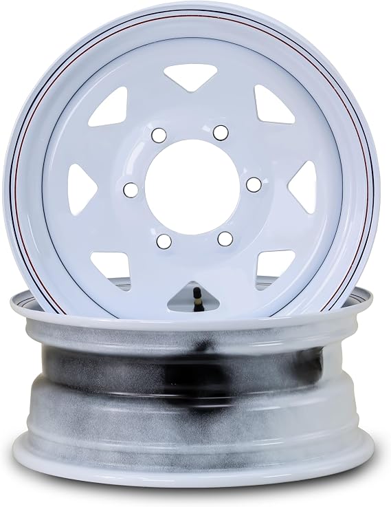 LIBRA 15X6 Trailer Wheel 6 Lug on 5.5" Bolt Pattern White Spoke,Set 2-17012