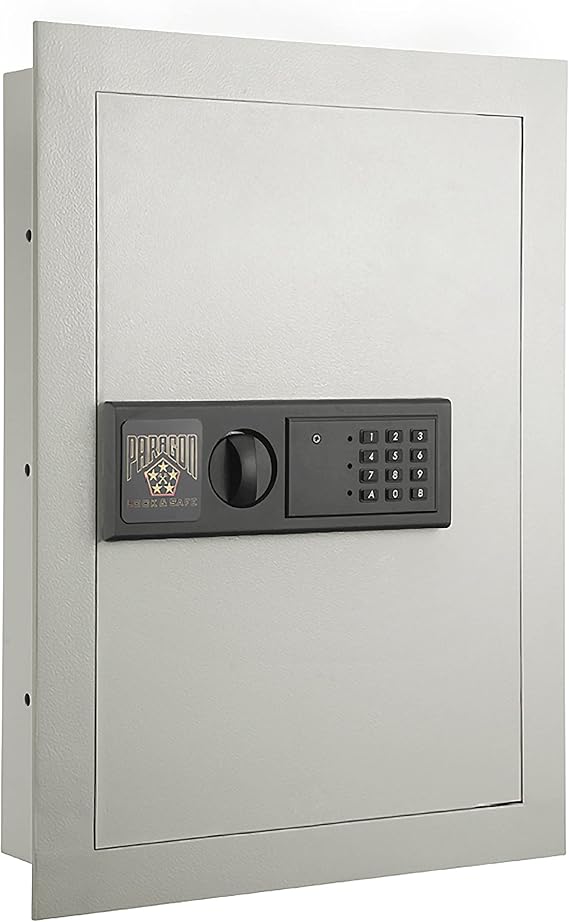 In-Wall Safe - Home or Business Safe with LED Keypad and 2 Manual Override Keys - Protects Cash, Jewelry, Passports, and More by Paragon Safes Cream