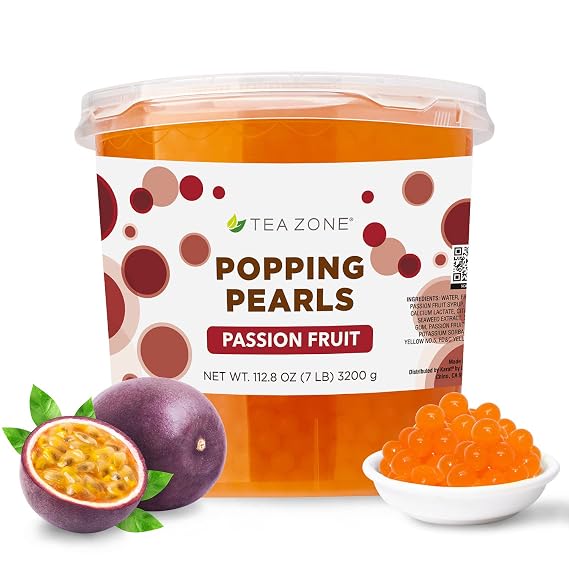 Tea Zone 7 lb Passion Fruit POPPING PEARLSTM for Boba Tea Beverages, Sweets, Ice Cream Topping | B2055