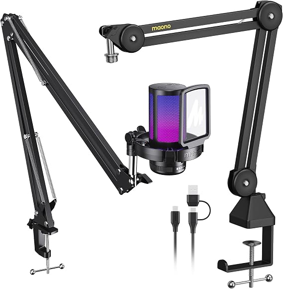 MAONO USB Gaming Microphone with Heavy Duty Fully Adjustable Boom Arm BA37