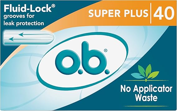 o.b. No Applicator Tampons Super Plus, Applicator Free, Fragrance Free, 40 ct
