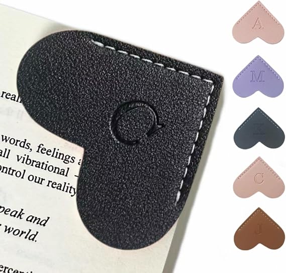 Personalized Leather Book Marks, Heart Bookmark, Unique Cute Handmade Letter Bookmarks Accessories for Reading Women, Teacher, Student, Book Lovers Book Mark Gifts (Black, C)
