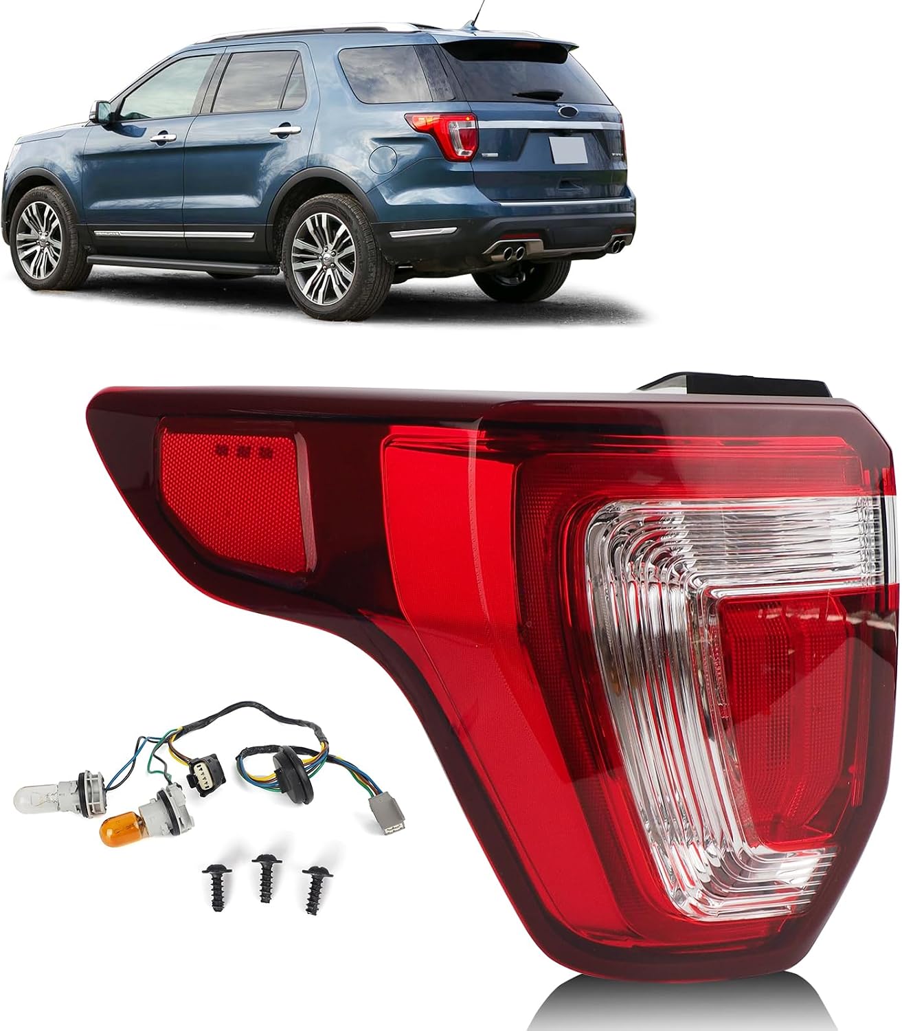 Tail Lights Compatible with 2016-2019 Ford Explorer BaseXLTLimitedPlatinumPolice Interceptor Utility Taillight with Bulbs and Wiring Harness OE: FB5Z13405A（ Left Driver Side Chrome Housing
