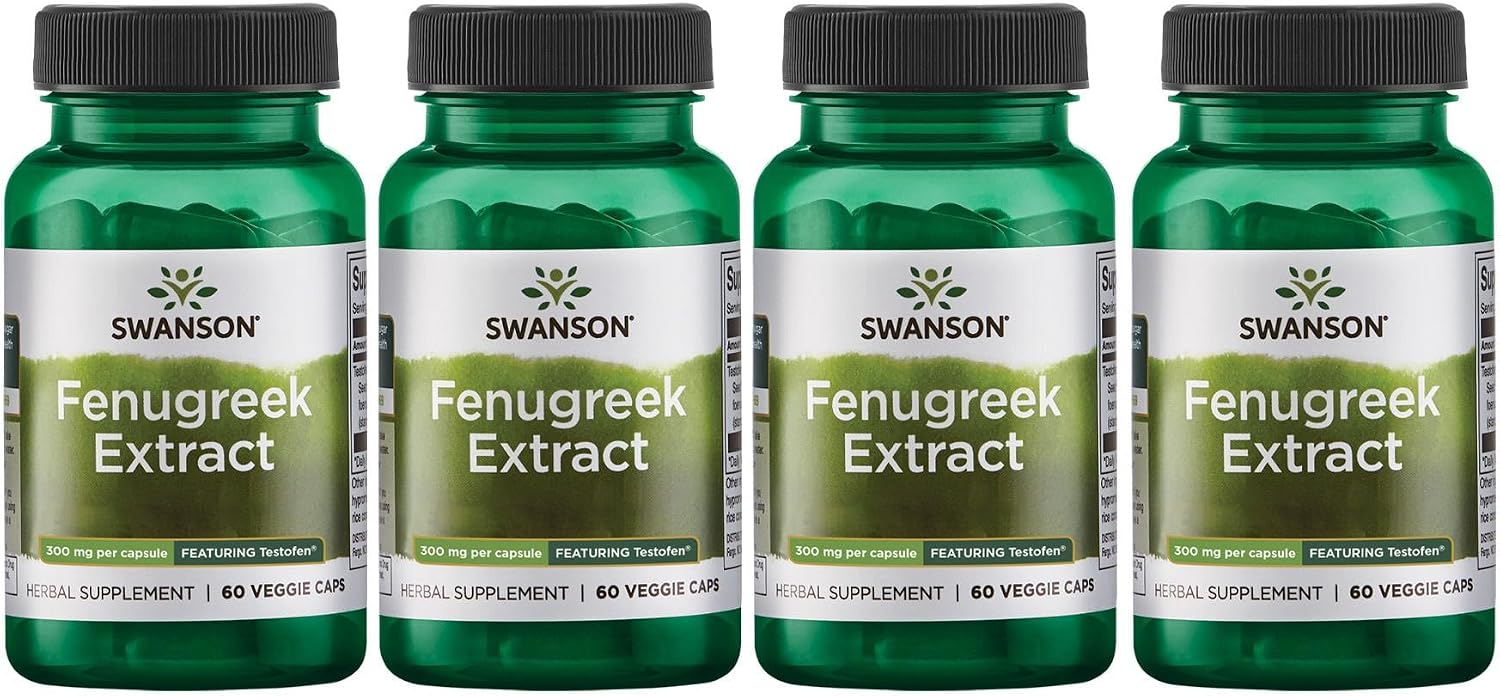 Swanson Testofen Fenugreek Extract - Ayurvedic Herbal Supplement Promoting Health for Men and Women - 60 Veggie Capsules, 300mg Each 4 Pack