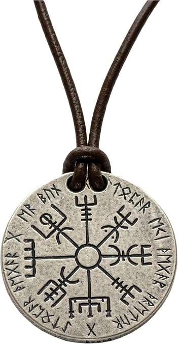 Shire Post Mint Vegvisir Norse Compass Silver and Leather Necklace