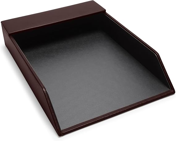 Brown Classic Leather Letter Tray Oversized Desk Organizer for Papers & Documents with Open-End Design and Microsuede Bottom Home or Office Use