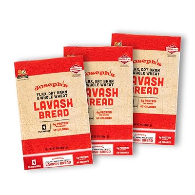 Flax Lavash 3 Pack - Josephs Lavash Bread Value 3-Pack, Flax Oat Bran & Whole Wheat, Reduced Carb 4 Flatbreads per Pack, 12 Total