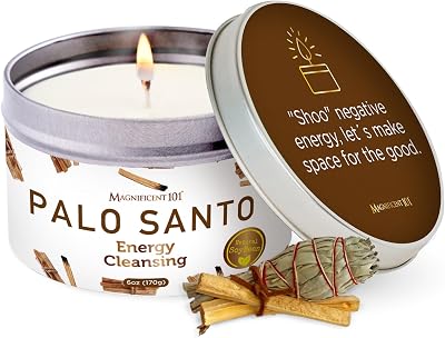 Magnificent 101 Long Lasting Palo Santo Smudge Candle | 6 Oz - 35-Hour Burn | Essential Oils, 100% Natural Ingredients | Smoke Free, Petroleum Free Candle to Cleanse Your Home