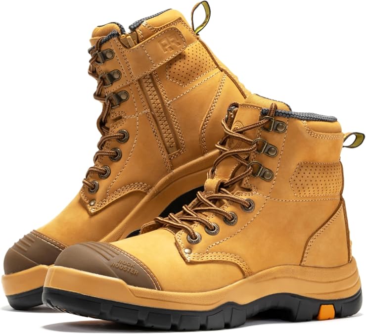 ROCKROOSTER Work Boots for Men, steel toe, 6 inch, Side Zipper, Construction Work Boots, Comfortable, Slip-Resistant, EE wide, ASTM F2413-18, EH Rated AK052 AK052BK