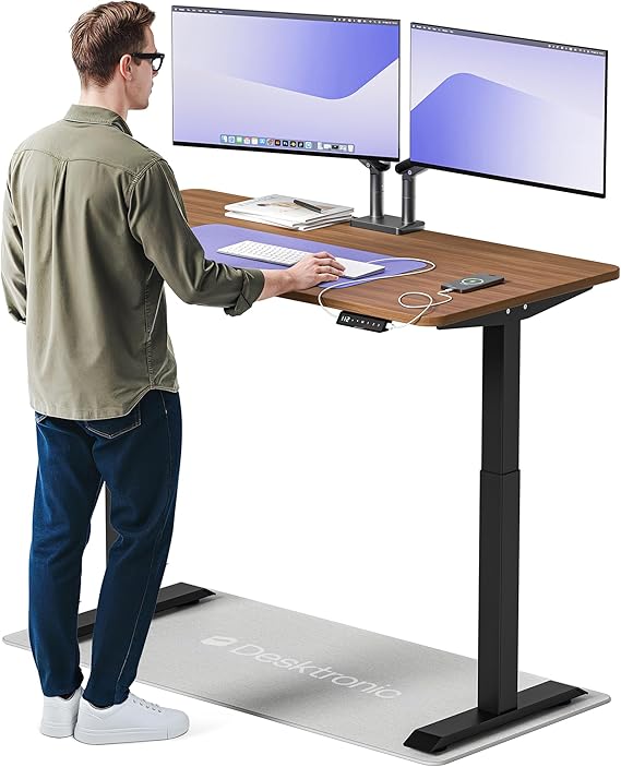Desktronic Height-Adjustable Desk 140 x 70 cm Sturdy Desk Electric Standing Desk with Touchscreen and Integrated Charging Plugs