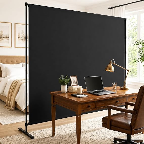 Room Divider, 72x72Inch Large Single Panel Privacy Screen with Thickened Fabric,Freestanding Partition Wall for Room Separation,Portable for Indoor Office,Bedroom,Studio Apartment, Black