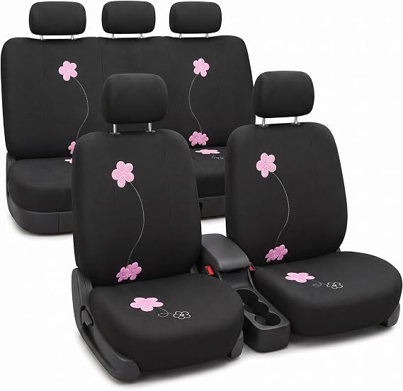FH Group Full Set Cloth Car Seat Covers, Universal Fit, Low Back Front Seat Covers, Airbag Compatible, Split Bench Rear Seat, Washable Seat Cover For SUV, Sedan, Van, Black