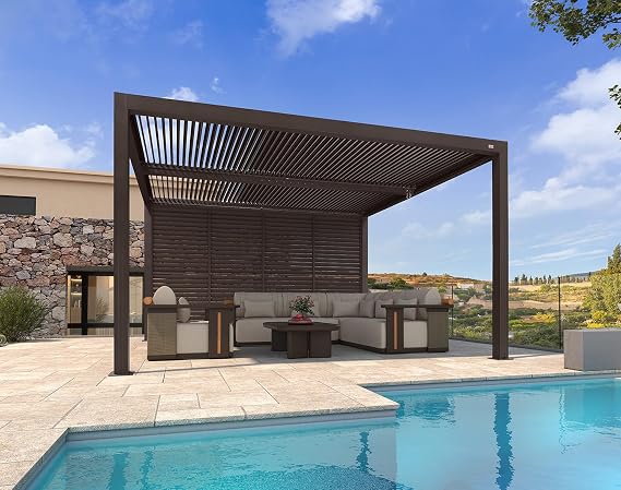PURPLE LEAF Louvered Pergola with Louver Wall 11' 13' Metal 1 Long Side