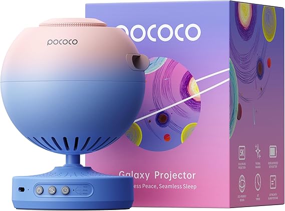 POCOCO Planetarium Starry Light with Replaceable Optical Film Disc 5K Ultra High Transmission Lens & 2 Megapixel Rotating Disc Blue Pink | 星空 プロジェクター プラネタリウム 寝室 本格的 子供 安眠サポートタイマー機能付きプレゼント ナイトライト 星空 おしゃれ インテリアギフトに最適