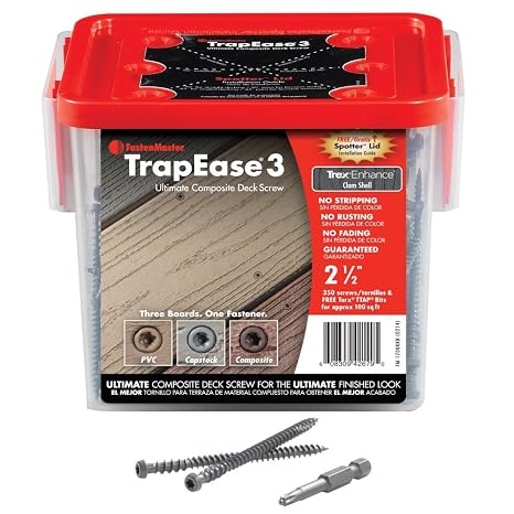 FASTENMASTER TrapEase 3 Deck Screws for Composite, PVC and Capstock Decking - Box of 350 - Trex Transcend Rope Swing Color