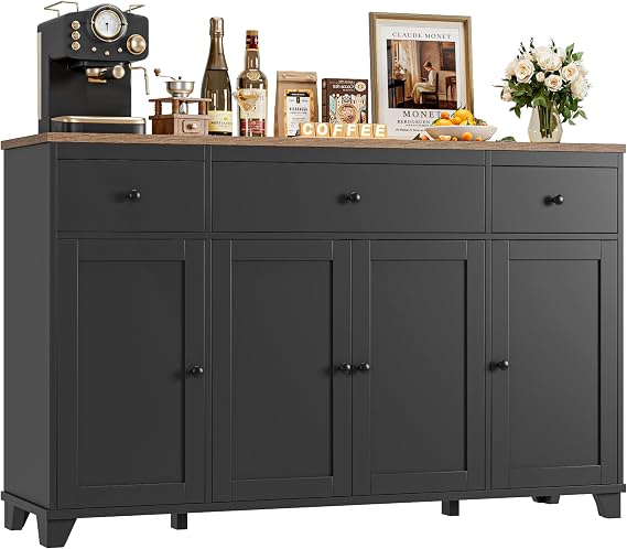 HIFIT 55" Kitchen Buffet Cabinet with Storage, Sideboard with Drawer, Black