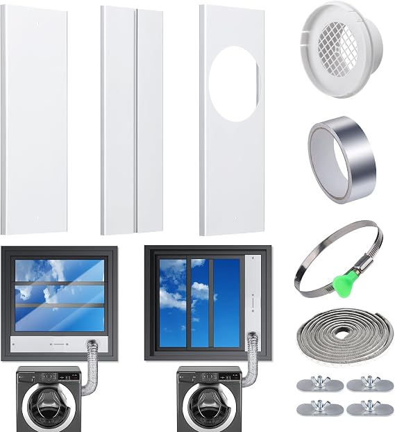 Dryer Vent Window Kit for 4" Dryer Vent Hose, Universal Window Dryer Vent Kit Window Duct Kit with Adjustable Seal Plates for Horizontal & Vertical Sliding Windows