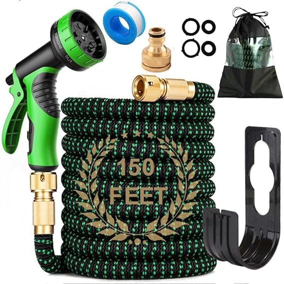 150FT Expandable Garden Hose Pipe, 10 Pattern Spray Nozzle Flexible Expanding Magic Watering Hose with 3/4" 1/2" Fittings, Easy Storage