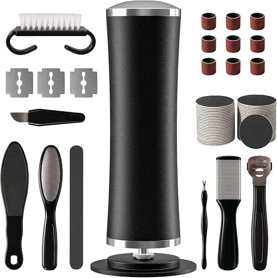 4.8 in Longer Electric Foot Callus Remover, Adjustable Speed Pedicure Tools for Feet with 60 Sanding Pads, Foot Scrubber File, Heel Scraper for Cracked Heels Black