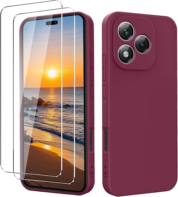 Case for Honor 400 Lite 5G with 2 Pieces Tempered Glass Film Ultra Thin Liquid Silicone with Microfibre Protective Case [Silky Touch] [Shockproof] [Scratch-Resistant] - Purple Plum