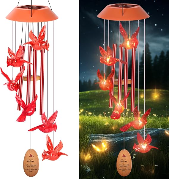 Cardinal Wind Chimes for Outside with 4 Music Aluminum Tubes