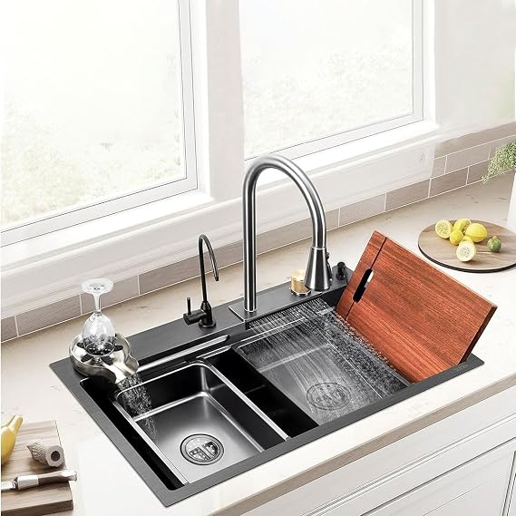 Smart Sink Set Kitchen Sink Faucet Technological Waterfall New Generation Sink Faucet Stainless Steel Waterfall Sink Workstation Sink Retractable Faucet Kitchen Sink and Accessories