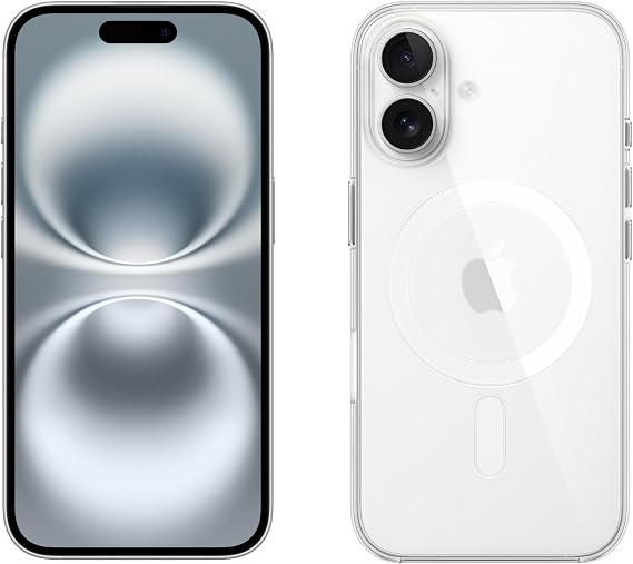 Apple iPhone 16 128GB: 5G Mobile phone with Apple Intelligence - White + Clear Case with MagSafe