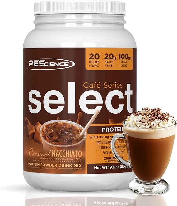 PEScience Select Cafe Protein Coffee Powder, Caramel Macchiato, 20 Servings