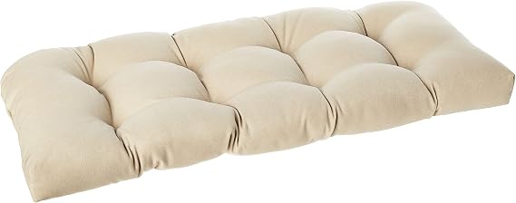Pillow Perfect Pompeii Solid Indoor/Outdoor Wicker Patio Sofa/Swing Cushion Tufted, Weather and Fade Resistant, 19" x 44", Beige
