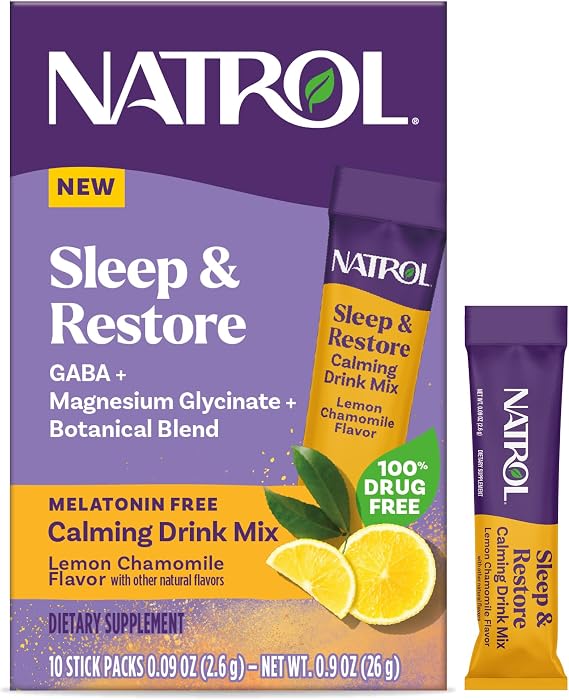 Natrol Sleep & Restore, Melatonin-Free, Lemon Chamomile, 10 Stick Packs