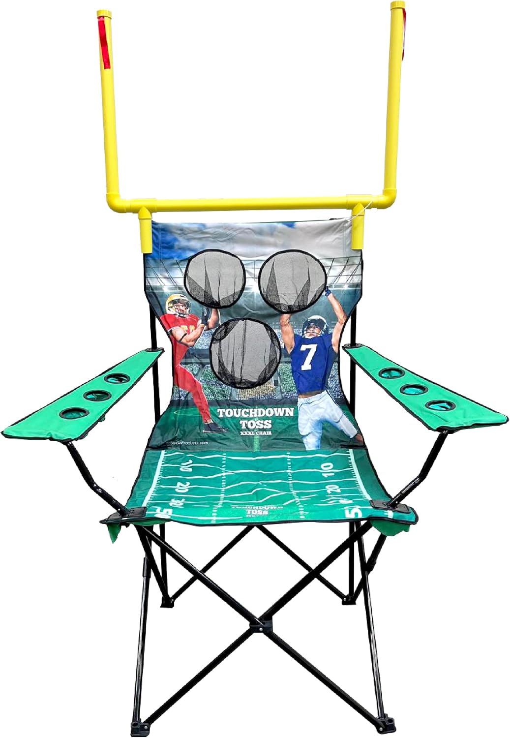 XXL Giant Football Toss Game & Tailgating Chair Combo - 8’ Tall - Outdoor Football Game for 2-4 people – Includes Footballs, Air Pump, Kicking Tee & Storage Bag – Tailgating, Backyard, Beach & Parks
