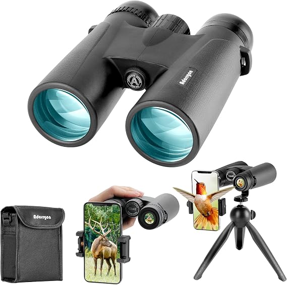 Adorrgon 12x42 High Powered Binoculars for Adults, Phone Adapter and Tripod | BAK4 Prism, FMC Optics, Waterproof, 367ft Wide View, 18.5mm Eyepieces for Bird Watching Cruise Travel Wildlife Viewing Sports
