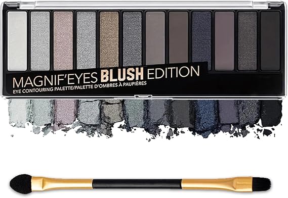 Smokey Eyeshadow Palette 12 Shades,Grey Shimmer Black eye shadow pallets for women,Professional,Long Lasting,Waterproof and Blendable,make-up palettes with Brushes (Smoky)