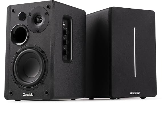 Audizio KS01B 120W Active Bluetooth Bookshelf Speakers, HiFi Home Audio Set, Optical, RCA, USB, with Remote, Powerful 60W RMS HiFi Speaker System, Alternative to Soundbar, Black Finish