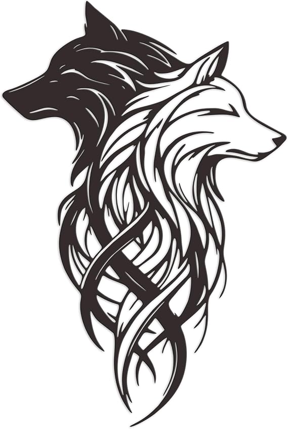 Xedatric Metal Wolf Heads Wall Decor Black & White Dual Art | Durable metal wall art featuring two wolf heads in contrasting black and white finish for living room, office