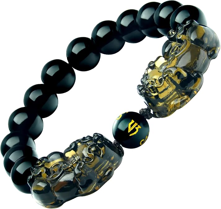 Feng Shui Pixiu Black Obsidian Bracelet for Men Women