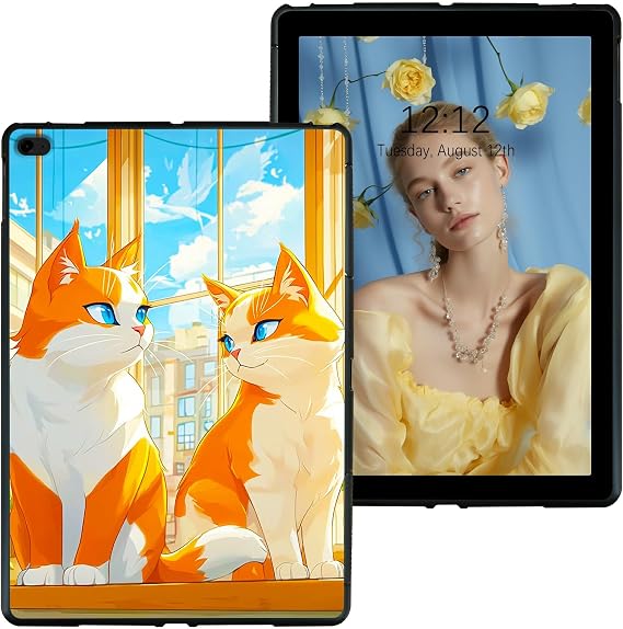 for iPad 9.7 Inch 5th/6th Generation 2017/2018 iPad 9.7 Air 1/2 Generation Black Tablet Case, Shockproof Protective Shell Flexible Matte Lightweight TPU Case, Orange 2 Cats