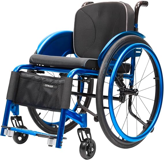 Ultra Lightweight Self-propelled Wheelchair for Adults, Outdoor Travel Aluminum Alloy Chair with Handbrakes & Anti-Tip Wheels(Size:40cm/15.7in seat,Color:Blue)