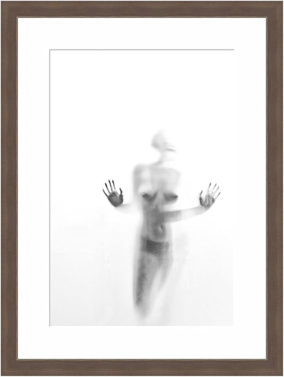 EFrame Fine Art | Nude in Shower - Black & White by Robert Evans 8" x 12" Framed and Unframed Wall Art for Wall Decor or Home Decor (Brown Frame)