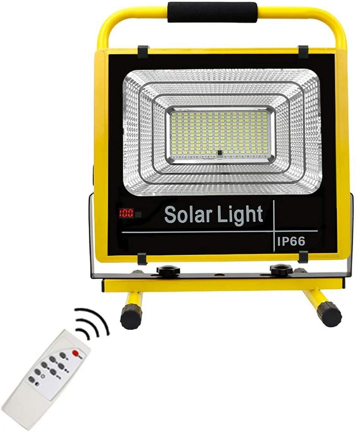 Solar Flood Light, LED Rechargeable Work Light, Portable LED Flood Light with Remote Control, 3 Light Modes, Waterproof Ip66 for Outdoor Camping