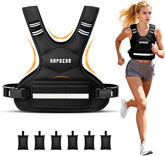 HAPBEAR Adjustable Weighted Vest for Men & Women, 2-15kg (4-32lbs) with Removable Weights, Breathable Fitness Vest for Running, Walking, Muscle Building, HIIT & Strength Training