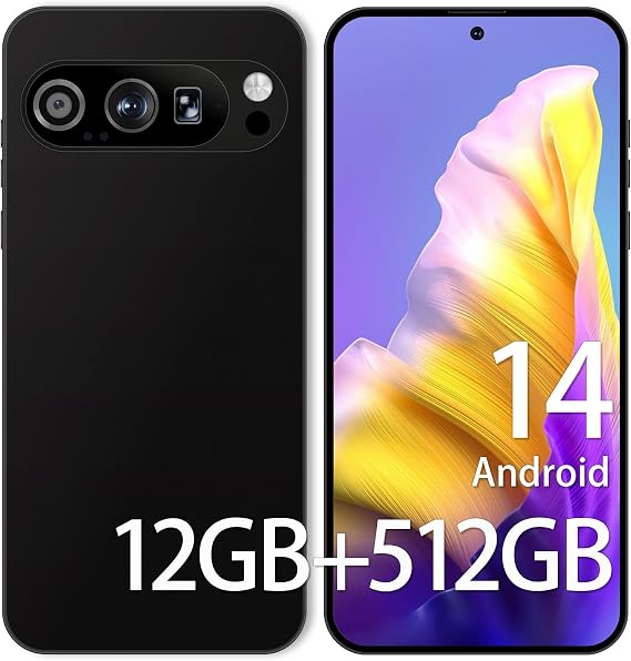 Unlocked Phones PI9 PRO, 12GB+512GB Unlocked Cell Phone, 5G Android 14 Phone, 6.8'' OLED Display, 48PM+108MP Camera Smartphone, 5000mAh Battery, Snapdragon 888, Face ID, Dual SIM, Deep Black