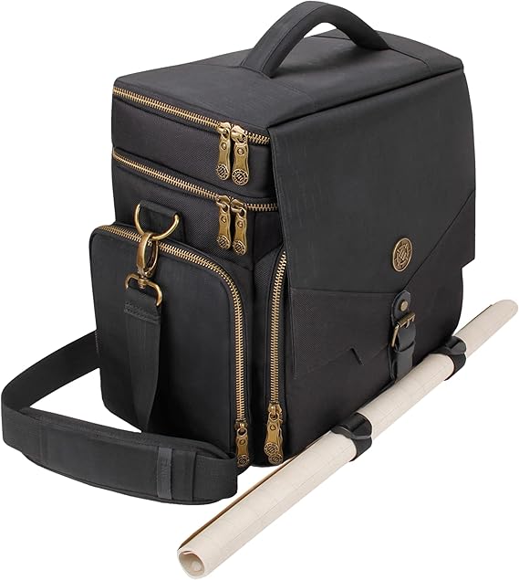 ENHANCE Tabletop DnD Bag - RPG Adventurer's Dungeons and Dragons Accessories Bag with Miniature Storage, Mat Holder, DnD Dice & Token Pockets, Fits 4-8 DnD Books, DM Guide, Player's Handbook (Black)