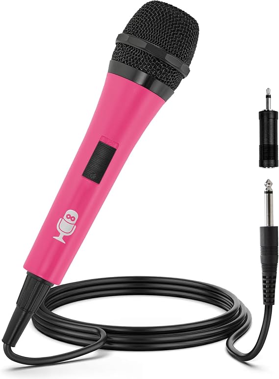 Singing Machine Wired Microphone for Karaoke, Pink - Unidirectional Dynamic Vocal Microphone - Plug-In Microphone for Karaoke Machine, AMP, Speaker - Mic for Singing, Public Speaking, Parties