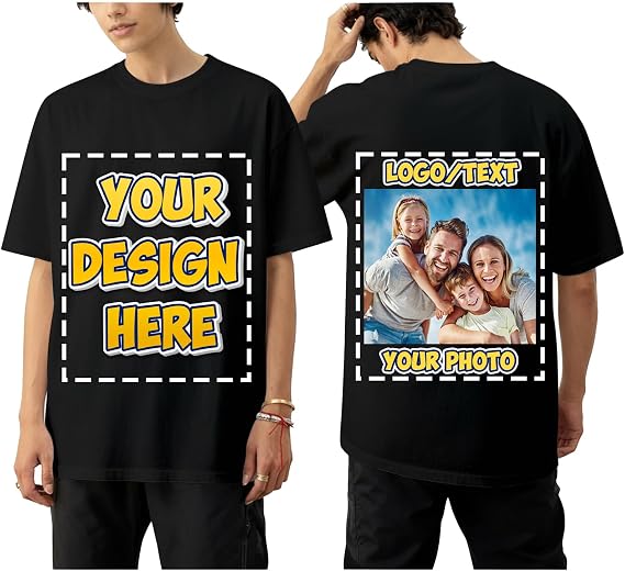 Custom T Shirts for Men Personalized Cotton Tee with Your Design/Text/Logo - Front & Back Print Unisex Funny Graphic T-Shirt