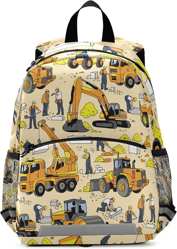 Yellow Truck Excavator Kids Backpacks Toddler Backpack for Daycare School, Girls Boys Preschool Bookbags Kindergarten School Backpack